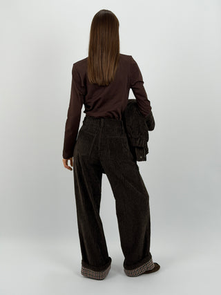 Pantalone Lumina Marrone in Velluto con Piega