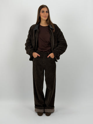 Pantalone Lumina Marrone in Velluto con Piega