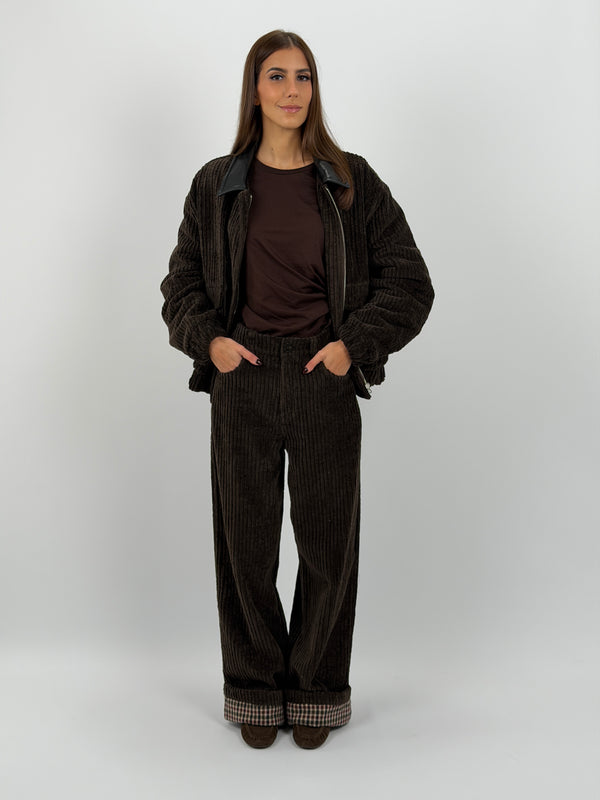 Pantalone Lumina Marrone in Velluto con Piega