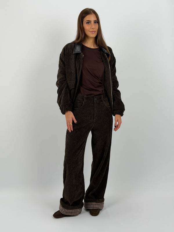Pantalone Lumina Marrone in Velluto con Piega