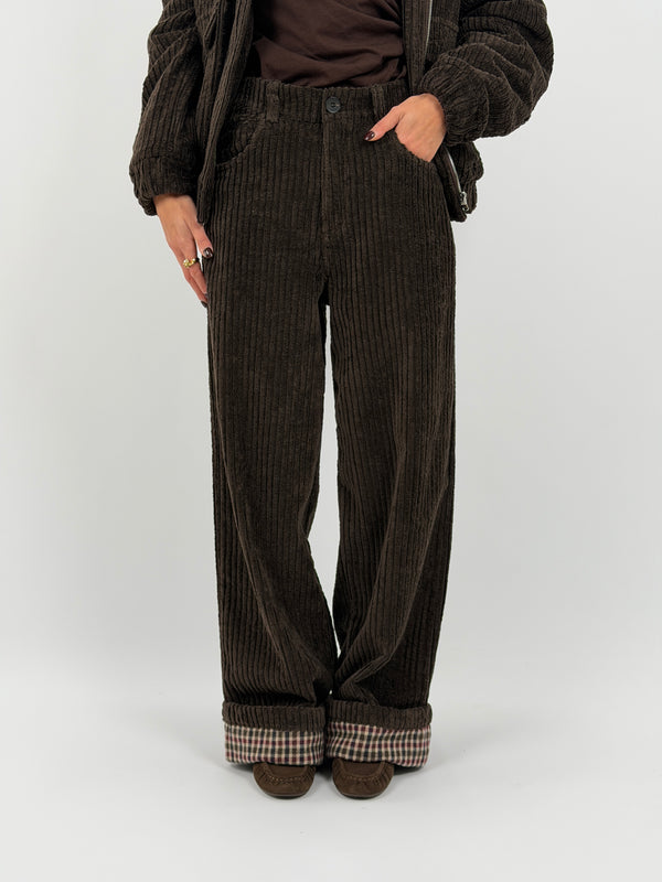 Pantalone Lumina Marrone in Velluto con Piega