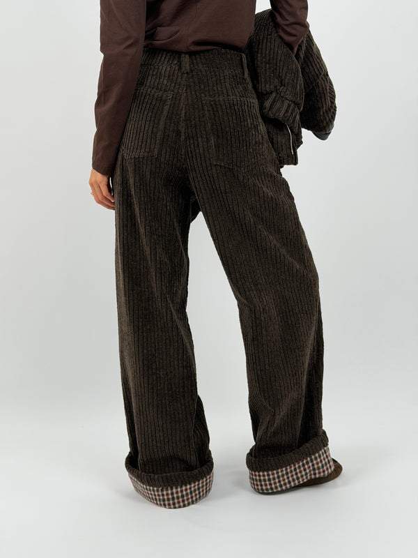 Pantalone Lumina Marrone in Velluto con Piega