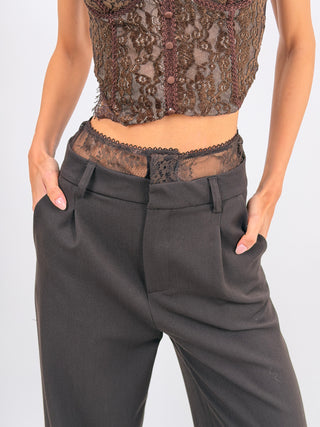 Pantalone Lumina con Vita in Pizzo Marrone