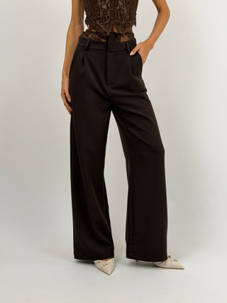 Pantalone Lumina con Vita in Pizzo Marrone