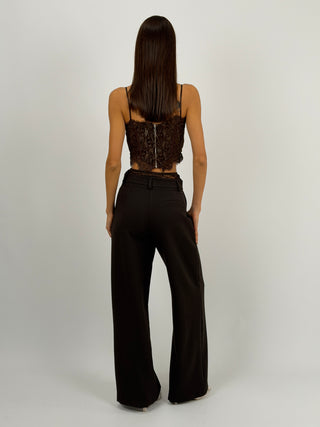 Pantalone Lumina con Vita in Pizzo Marrone