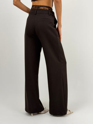 Pantalone Lumina con Vita in Pizzo Marrone