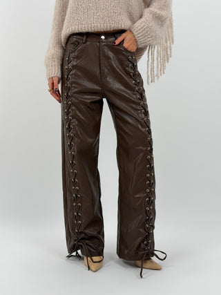 Pantalone Wide Leg con Lacci Marrone