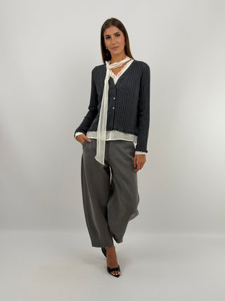 Pantalone Balloon Grigio Lumina - Pantalone modello balloon grigio con passanti in vita per cintura, tasche laterali e chiusura con zip, bottone e gancetto. | Paloma Store