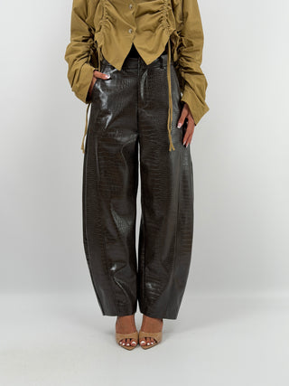 Pantalone Barrel Effetto Cocco Marrone Lumina