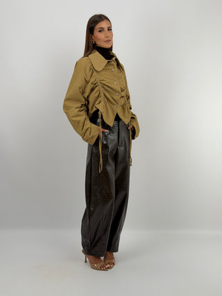 Pantalone Barrel Effetto Cocco Marrone Lumina