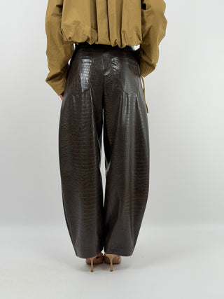 Pantalone Barrel Effetto Cocco Marrone Lumina
