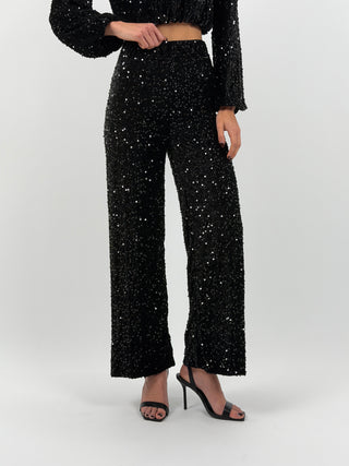 Pantalone in Vellutto con Paillettes Nero