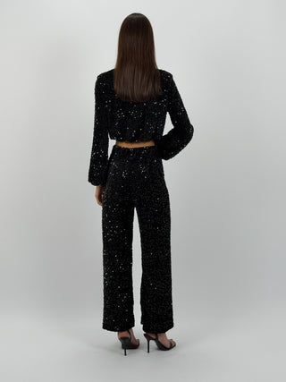 Pantalone in Vellutto con Paillettes Nero