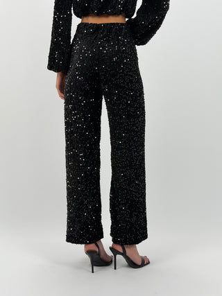 Pantalone in Vellutto con Paillettes Nero