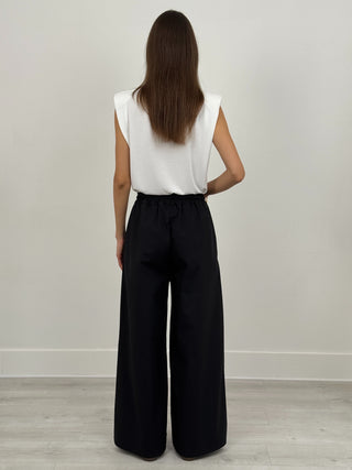 Pantalone Wide Leg in Cotone Nero