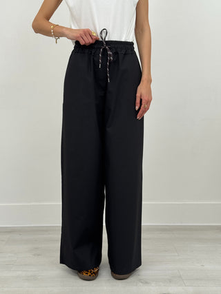 Pantalone Wide Leg in Cotone Nero