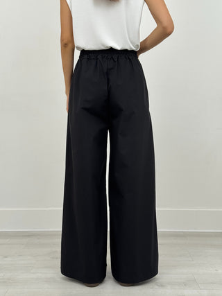 Pantalone Wide Leg in Cotone Nero
