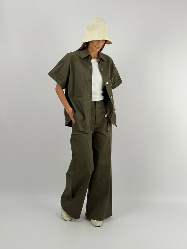 Pantalone Verde Militare con Bottoni Lumina