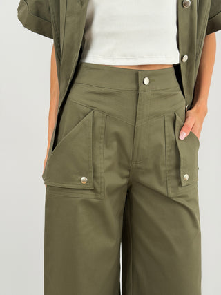 Pantalone Verde Militare con Bottoni Lumina