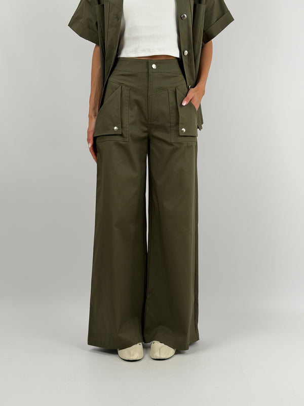 Pantalone Verde Militare con Bottoni Lumina