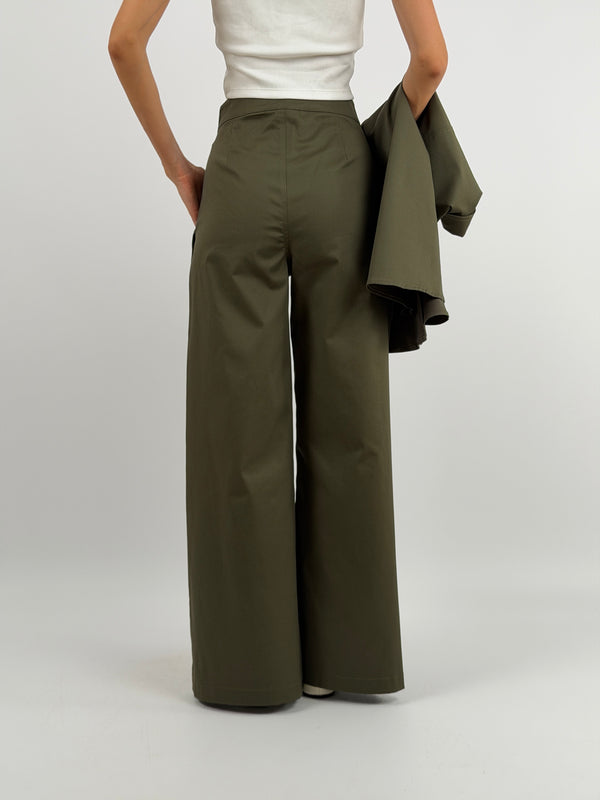 Pantalone Verde Militare con Bottoni Lumina