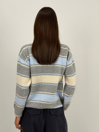 Maglione a Righe Grigio e Azzurro con Colletto