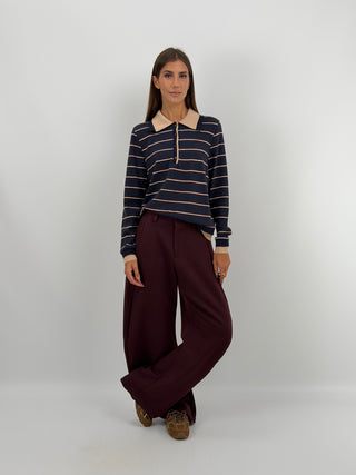 Maglia con Colletto a Righe Blu Lumina