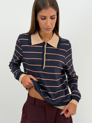 Maglia con Colletto a Righe Blu Lumina