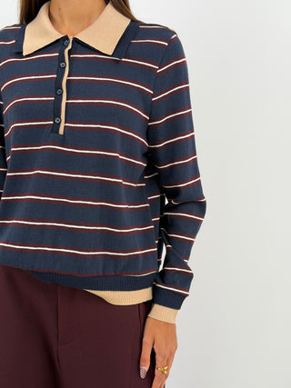 Maglia con Colletto a Righe Blu Lumina