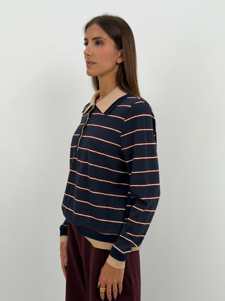 Maglia con Colletto a Righe Blu Lumina