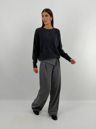 Pullover Girocollo in Lana e Cashmere Antracite