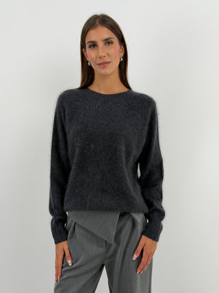 Pullover Girocollo in Lana e Cashmere Antracite