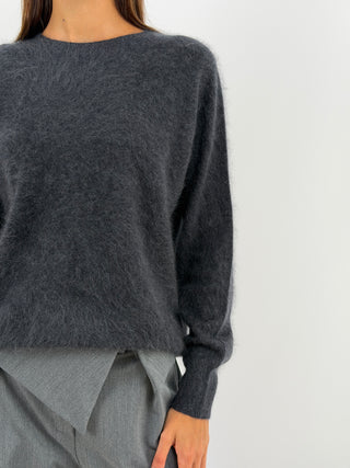 Pullover Girocollo in Lana e Cashmere Antracite