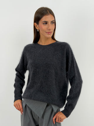 Pullover Girocollo in Lana e Cashmere Antracite