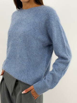 Pullover Girocollo in Lana e Cashmere Azzurro Polvere