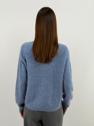 Pullover Girocollo in Lana e Cashmere Azzurro Polvere