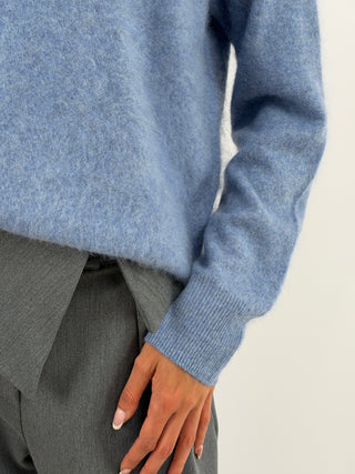 Pullover Girocollo in Lana e Cashmere Azzurro Polvere