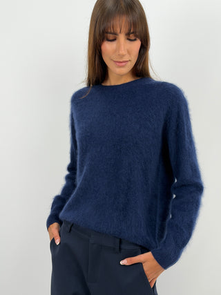 Pullover Girocollo in Lana e Cashmere Blu - Pullover blu in lana e cashmere a girocollo con maniche lunghe. Filato morbido che non punge. | Paloma Store