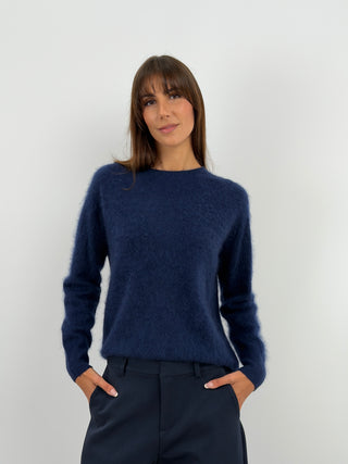 Pullover Girocollo in Lana e Cashmere Blu
