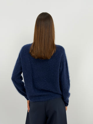 Pullover Girocollo in Lana e Cashmere Blu