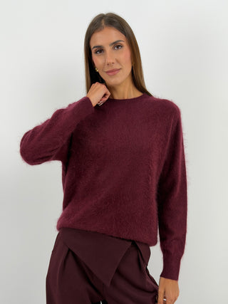 Pullover Girocollo in Lana e Cashmere Bordeaux - Pullover bordeaux in lana e cashmere a girocollo con maniche lunghe. Filato morbido che non punge. | Paloma Store
