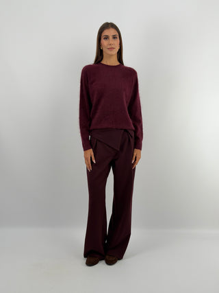Pullover Girocollo in Lana e Cashmere Bordeaux
