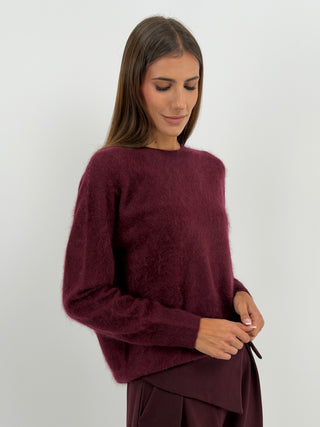 Pullover Girocollo in Lana e Cashmere Bordeaux