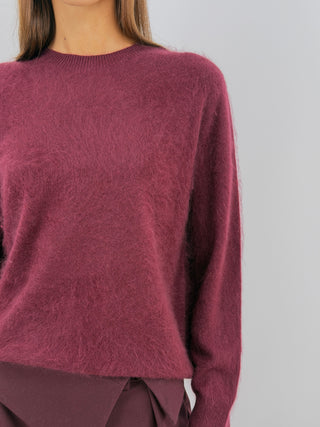 Pullover Girocollo in Lana e Cashmere Bordeaux