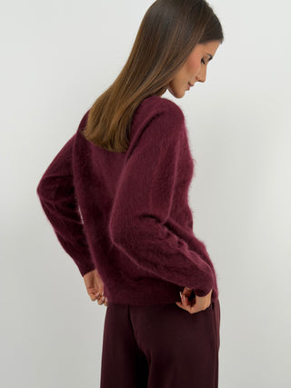 Pullover Girocollo in Lana e Cashmere Bordeaux