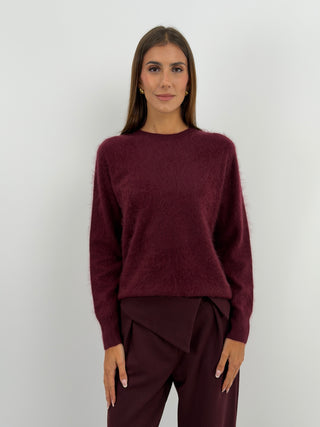 Pullover Girocollo in Lana e Cashmere Bordeaux
