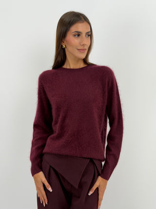 Pullover Girocollo in Lana e Cashmere Bordeaux