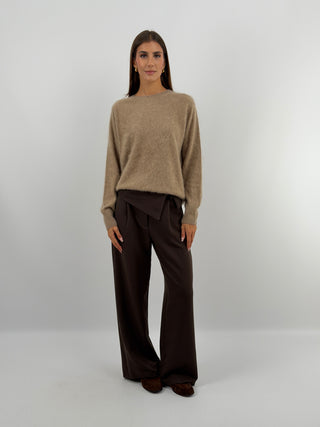 Pullover Girocollo in Lana e Cashmere Cammello