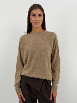 Pullover Girocollo in Lana e Cashmere Cammello