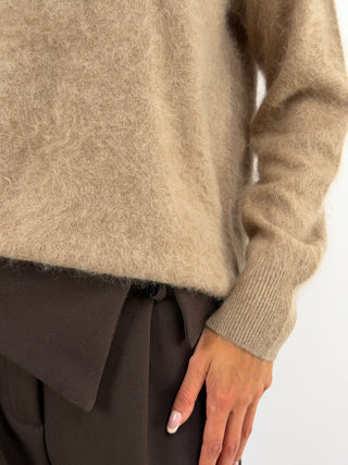 Pullover Girocollo in Lana e Cashmere Cammello